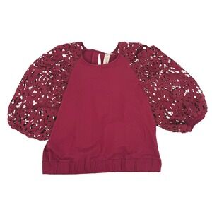 Dolan Left Coast Collection Lace Sleeve Top Womens Large Wine NWT Crochet Puff